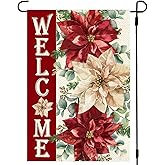 ARGOOFG Winter Christmas Poinsettia Garden Flag 12x18 Inch Double Sided Outside, Welcome Floral Xmas Holiday Outdoor Seasonal Yard Decoration