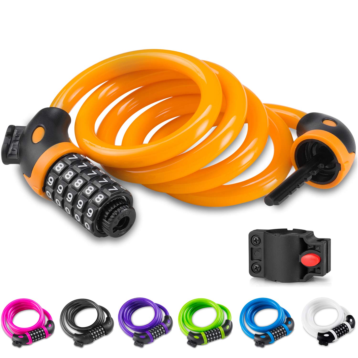 Opaza Bike Lock with 5-Digit Code, 1.2 m/4 ft Bicycle Lock Lightweight & Security Combination Cable Lock for Bicycle, Mountain Bike, Scooter - Orange