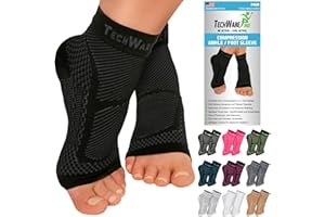 TechWare Pro Ankle Brace Compression Sleeve - Plantar Fasciitis Sock. Relieves Achilles Tendonitis. Foot Arch Support Reduces Joint Pain, Swelling & Heel Spur Pain. Injury Recovery Braces for Sports