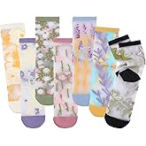 scenicamp Vintage Flower Sheer Socks for Women Ankle Mesh Lace Elastic Jacquard Transparent Socks