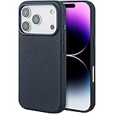 InUnion Compatible with iPhone 17 Pro Max Leather Case – Premium Litchi Grain Real Leather Cover Compatible with MagSafe, Slim Protective Case with Soft Microfiber Lining, Shockproof, 6.9 inch Blue