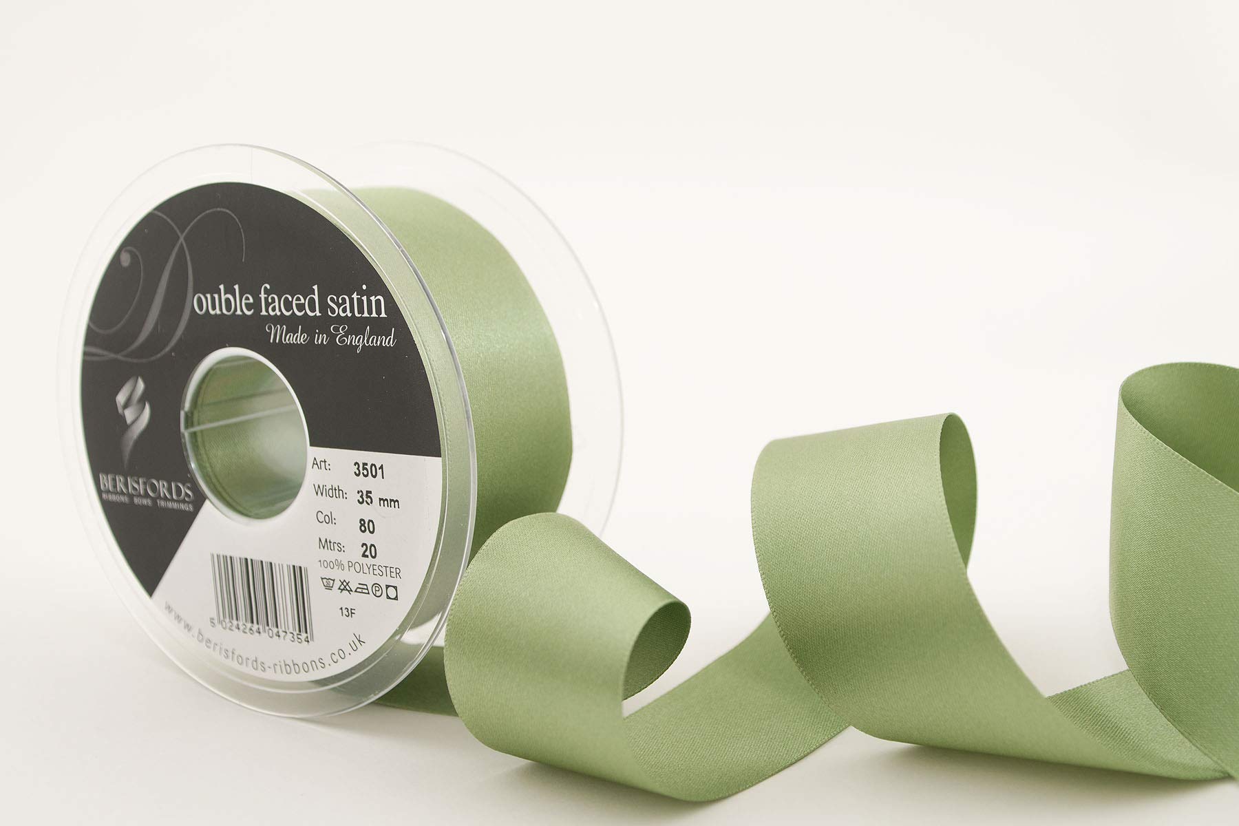 Berisfords 3501 Double Satin Ribbon, Khaki, 35 mm โ image 1