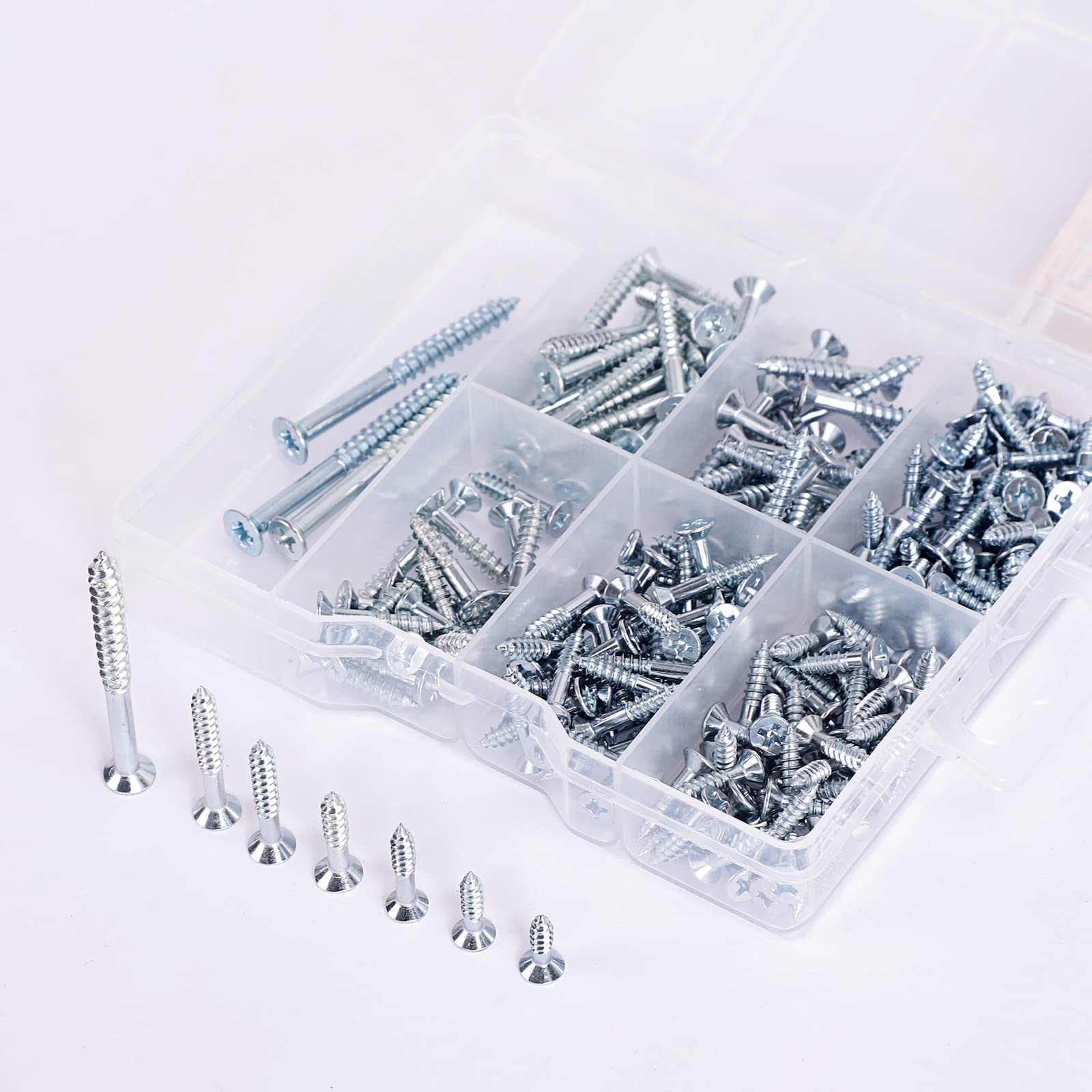 230pcs Wood Screws Assortment Kit, Flat Head Wood Screws Set, Zinc Plated Steel, Self Tapping Screws, Drywall Screws Assortment, Assorted Wood Screws, Assorted Screws(7 Sizes)