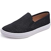 FEVERSOLE Women's Fashion Shiny Soft Slip On Sneaker Sparkle Casual Comfort Loafers
