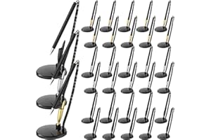 Affrolling 30 Pcs Secure Pen with Plastic Cord and Adhesive Security Holder Refillable 0.5mm Anti-leakage Secure Counter Black Gel Pen for Home Bank Hotel Office School Supplies(Gold, Silver, Black)