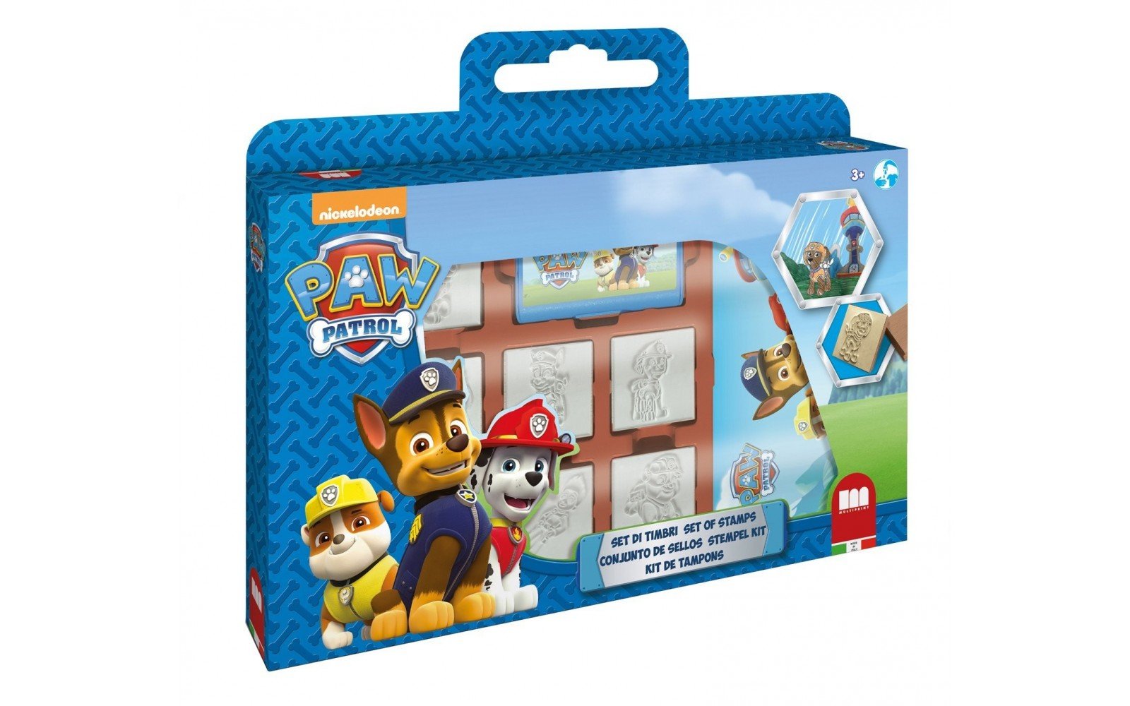 Multiprint Window Box 7 Stamps for Kids Paw Patrol Boy, 100% Made in Italy, Personalized Stamps for Children, in Wood and Natural Rubber, Non-toxic Washable Ink, Gift Idea, art.07903