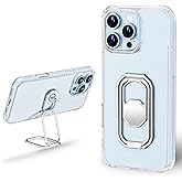 WINTONG for iPhone 16 Pro Max Case with Metal Stand, Phone Case Clear with Double Ring Holder Finger Kickstand [Foldable & Adjustable] Shockproof Protective Cover - Transparent