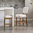 DAGONHIL 24 Inches Counter Height Bar Stools Set of 2, Upholstered Barstools with Wood Legs, Island Chairs for Kitchen Counter, Towel Cloth (Beige)