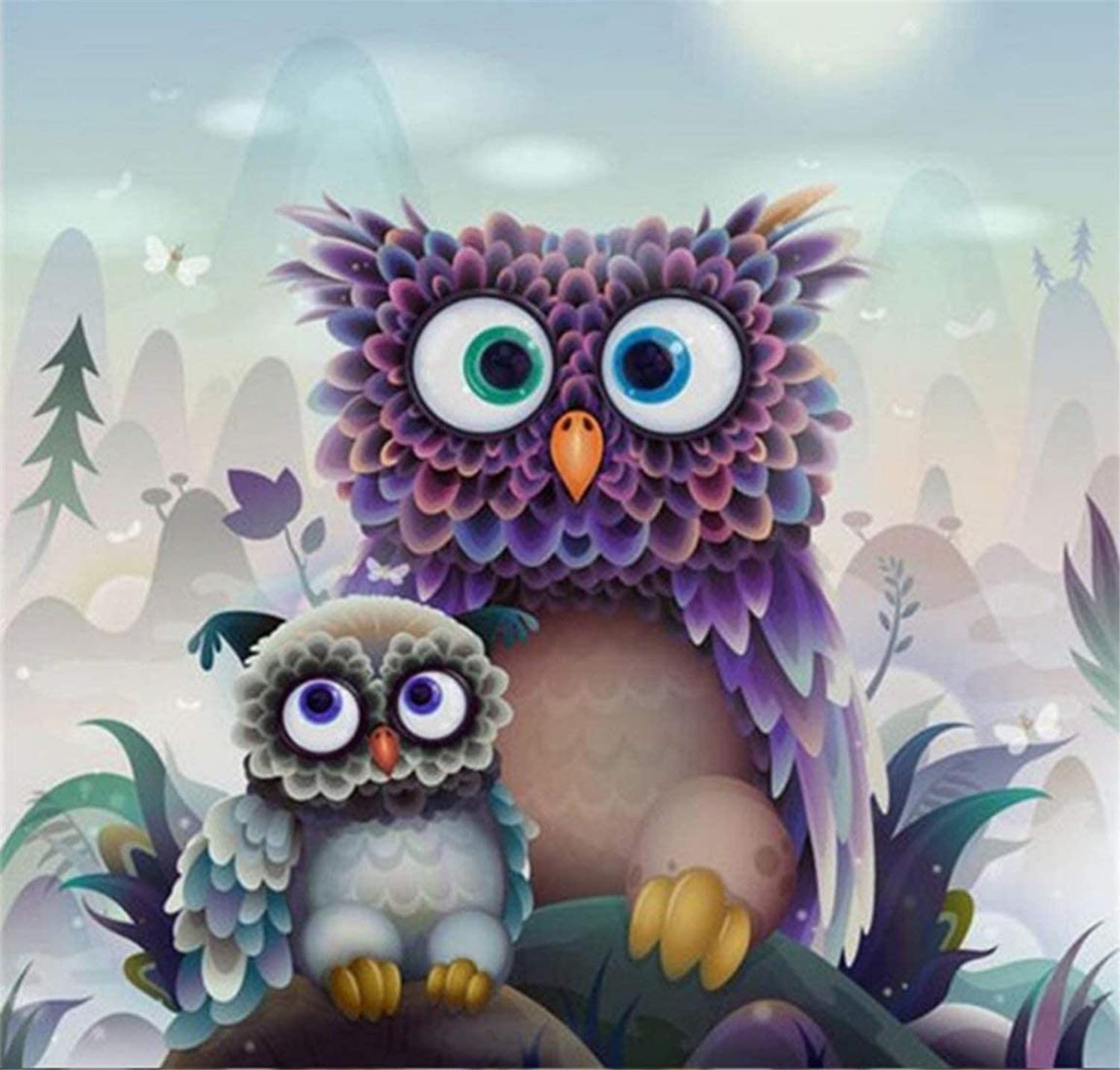 Cross Stitch Kits Stamped, OWN4B Lovely Owls Printed Pattern 11CT 14.2x14.2 inch DIY Embroidery Kit (Owls)