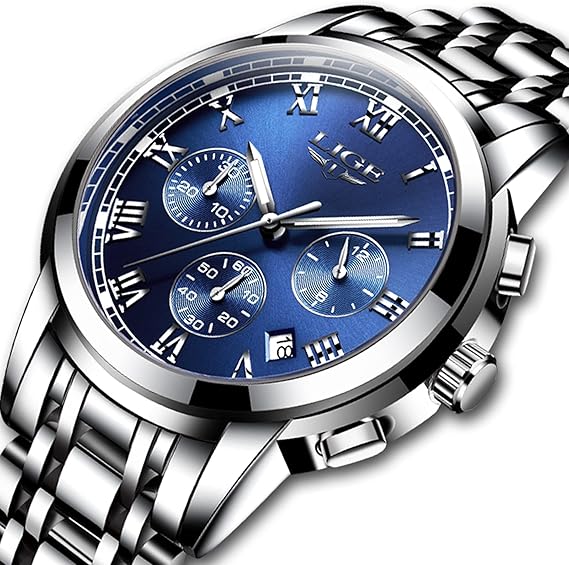 Amazon 腕時計 メンズ ファッション スポーツ クォーツ 時計 メンズ フルスチール ドレスウォッチ トップブランド Lige ラグジュアリー ビジネス 防水 腕時計 ブラック カジュアル 時計 M スチール アーブルー メンズ腕時計 腕時計 通販