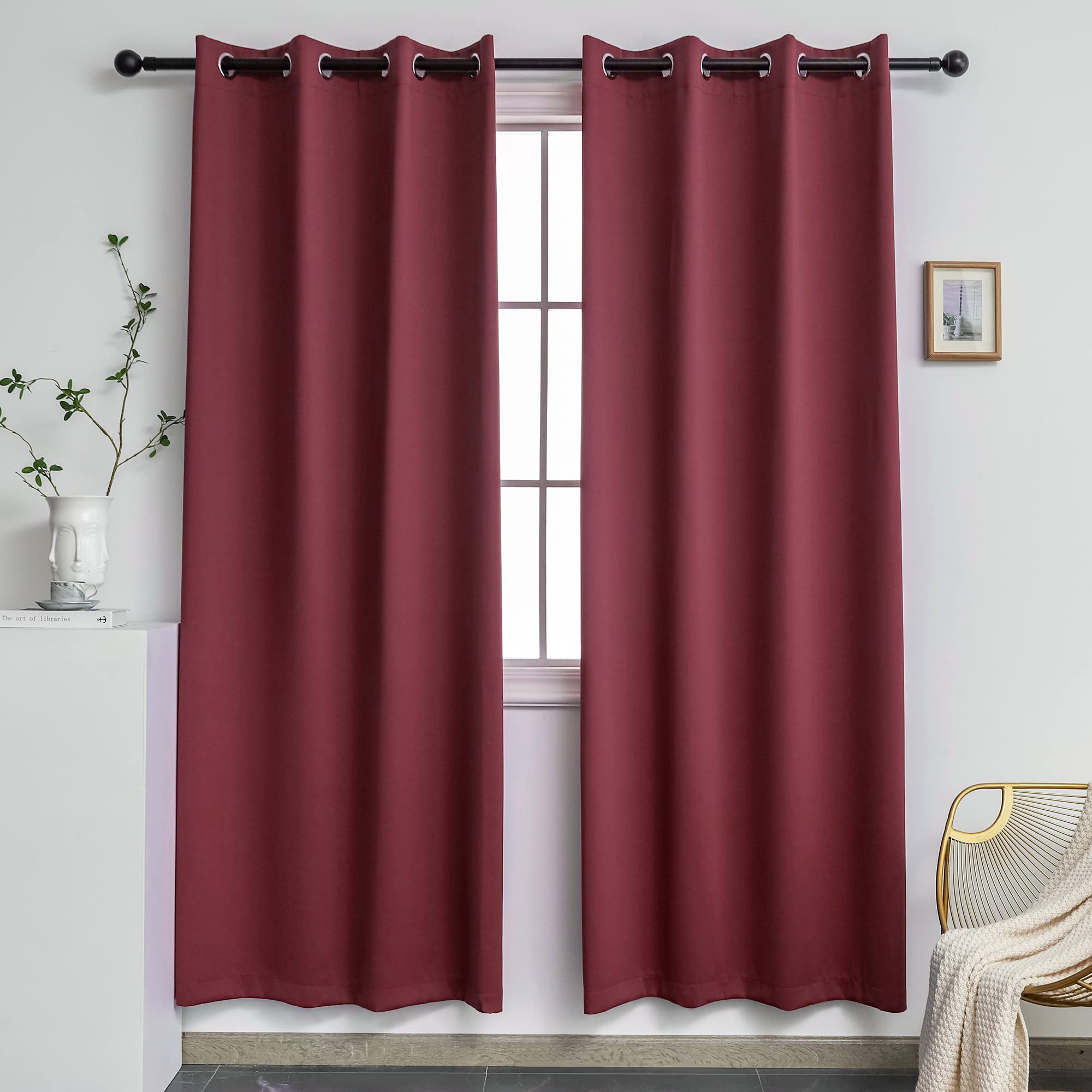 YGO Light Blocking Curtains for Bedroom/Living Room Thermal Insulated Innovated High Density Microfiber Blackout Window Panels Drapes, Grommet Top, 52x84 Inch Wine Red 2 Panels