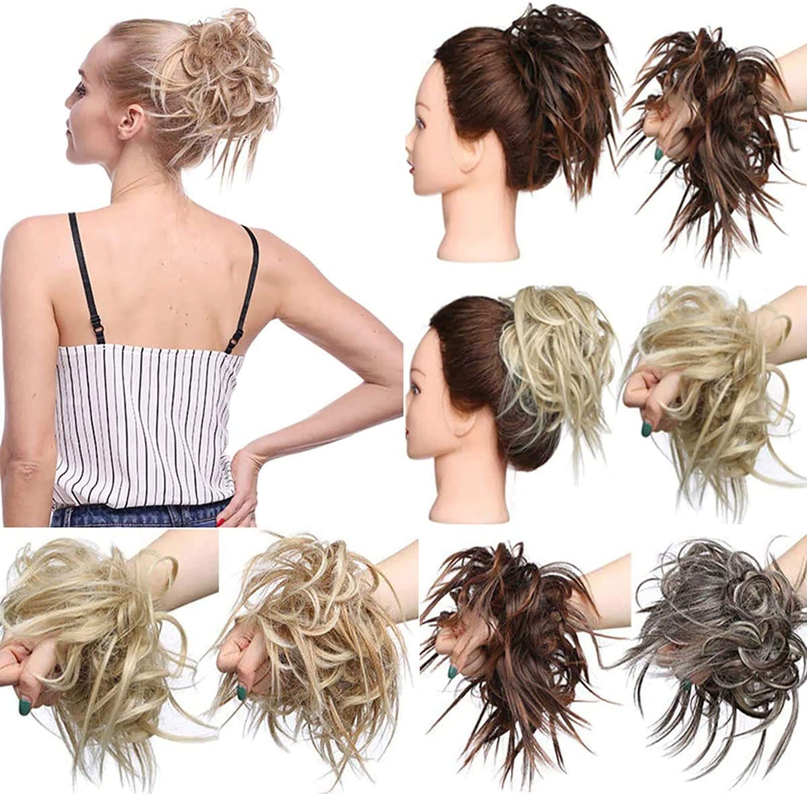 Silk-co Ombre Hair Extensions Chignons Hairpiece Hair Rubber Scrunchie Scrunchy Updos VOLUMINOUS Straight Messy Bun Light Brown to Ash Blonde