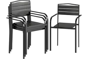 Outsunny Patio Chairs Set of 4, Stackable Outdoor Patio Dining Chairs with Slatted HDPE Seat and Armrests, Outdoor Chair Set 
