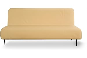 LANE LINEN Armless Futon Cover - Easy Stretchable Futon Covers Full Size, Soft Elastic Textured Fabric Sofa Bed Cover, Sofa Protector Cover for Kids & Pets, Machine Washable Couch Slipcover - Beige