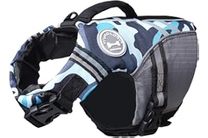 VIVAGLORY Sports Style Dog Life Jacket with Adjustable & Durable, Extra Flotation Swim Life Vest with Secure Fastening System for Small Dogs, Camo Blue