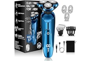 SAKIOO Electric Razor for Men,2024 Men’s Electric Shavers Rotary,LED Display 100% Waterproof Cordless Razor, Wet/Dry Shaving,Electric Shaver for Men Replaceable Blades Portable Travel Razor Idea Gift