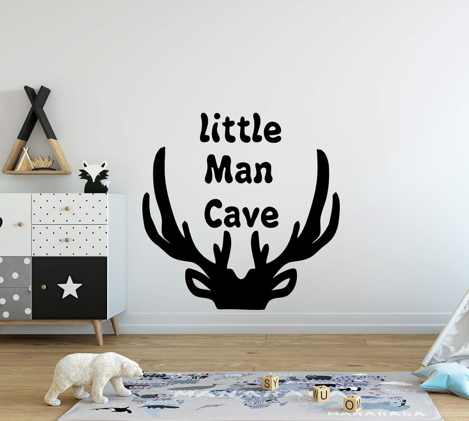 Little Man Cave Wall Decal. Woodland Vinyl Stickers. Rustic