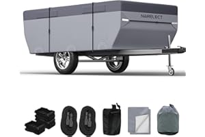 NARELECT Pop up Camper Cover 16'-18' Tent Trailer Cover 7 Layers Top Waterproof Anti-UV Ripstop Folding Camper Covers Heavy Duty All Season Protection with Windproof Strap