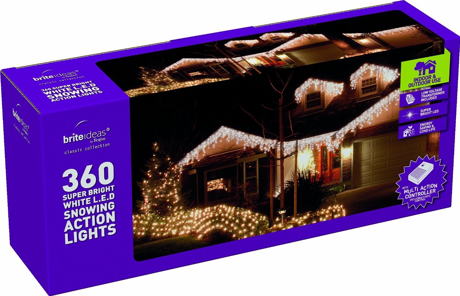 Brite Ideas Festive Productions Snowing Icicle 360 LED Lights - White