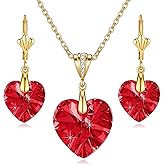 EVEVIC Austrian Crystals Heart Pendant Necklace Earrings for Women 14K Gold Plated Hypoallergenic Leverback Drop Dangle Earring Jewelry Set