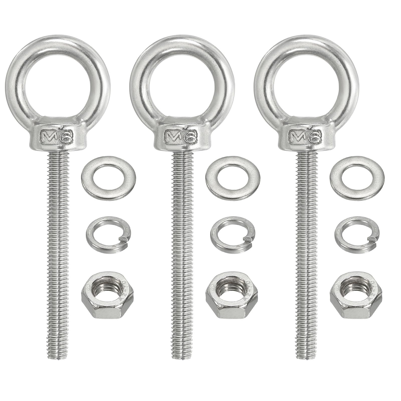 PATIKIL M6 x 60mm Lifting Shoulder Eye Bolt, 3Pcs 304 Stainless Steel Lifting Ring Threaded Eyebolt with Nuts Washers for Hanging Hammocks Articles