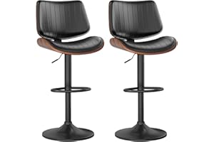 YaFiti Bar Stools Set of 2, Bar Stools for Kitchen Island with Bentwood Back and Leather Seat, Swivel Barstools for Kitchen Counter, Bar, Black