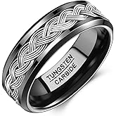 NUNCAD 8mm Wedding Rings for Men,Black Tungsten Carbide Rings for Men with Braided Celtic Knot Stainless Steel Inlay,Comfort Fit High Polished Finish Beveled Edges Scratch-Resistant Ring Size 7-12