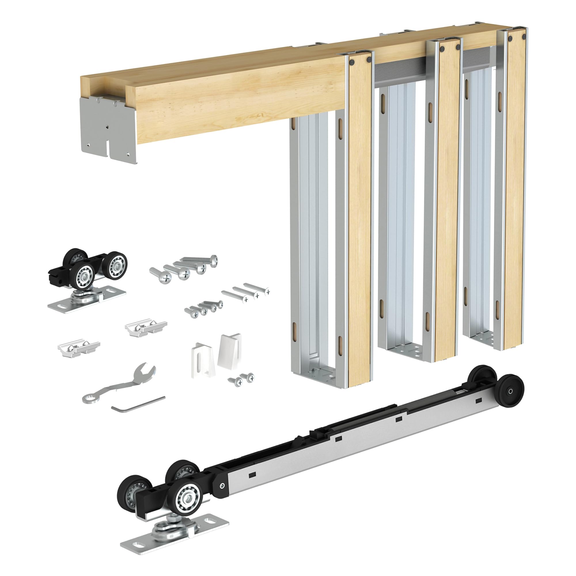 Photo 1 of JUBEST 48"x80" Pocket Door Frame Kit with 88LBS Two-Way Soft-Close Mechanism, Durable, Smoothly and Quietly, Easy to Install Hidden Door for 24" to 48"x80"