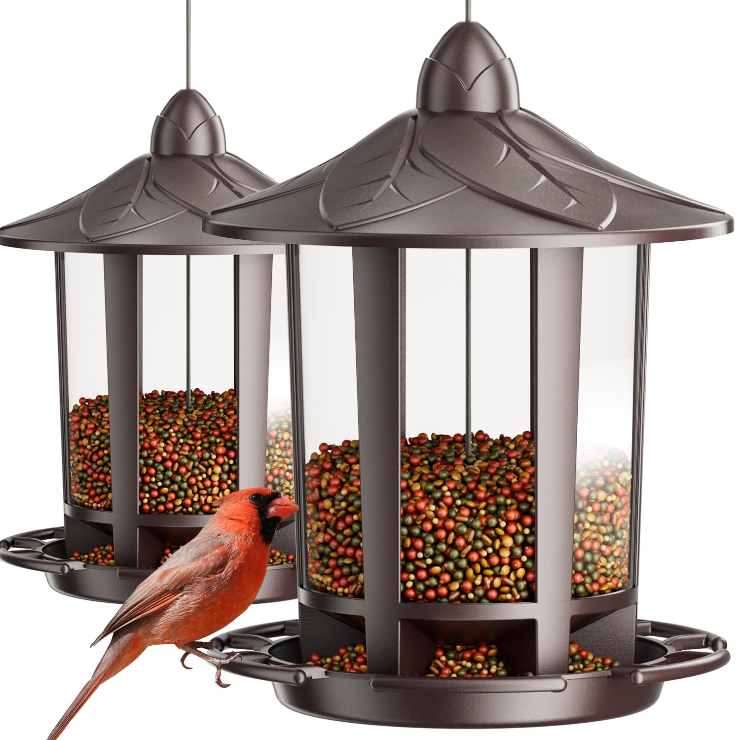 Photo 1 of Birdream 2 Pack Bird Feeders for Outdoor Hanging, Classic Castle Design Fun Assembly Bird Feeder, Attracting Wild Birds Cardinals Goldfinches Chickadees Finches Sparrows - Brown