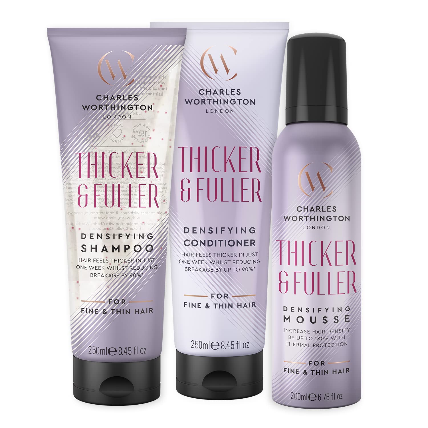 Charles Worthington Thicker and Fuller Regime Bundle | Shampoo | Conditioner & Thickening Mousse