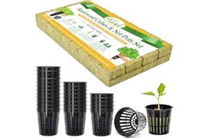 Halatool 36PCS 1.2-Inch Rockwool Cubes with 30PCS 2-Inch Net Cups for Hydroponics Great Hydroponic Kit for Cuttings Clone Plant Propagation Seed Starting & Soilless Cultivation