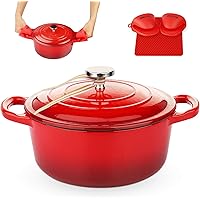 KUTIME Cast Iron Dutch Oven 3 Quart Enameled Dutch Oven, Stock Pot with Lid, Red