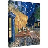 Wieco Art Cafe Terrace at Night Modern Stretched and Framed Giclee Canvas Prints Van Gogh Oil Paintings Reproduction Cityscape Picture on Canvas Wall Art Ready to Hang for Bedroom Home Decor