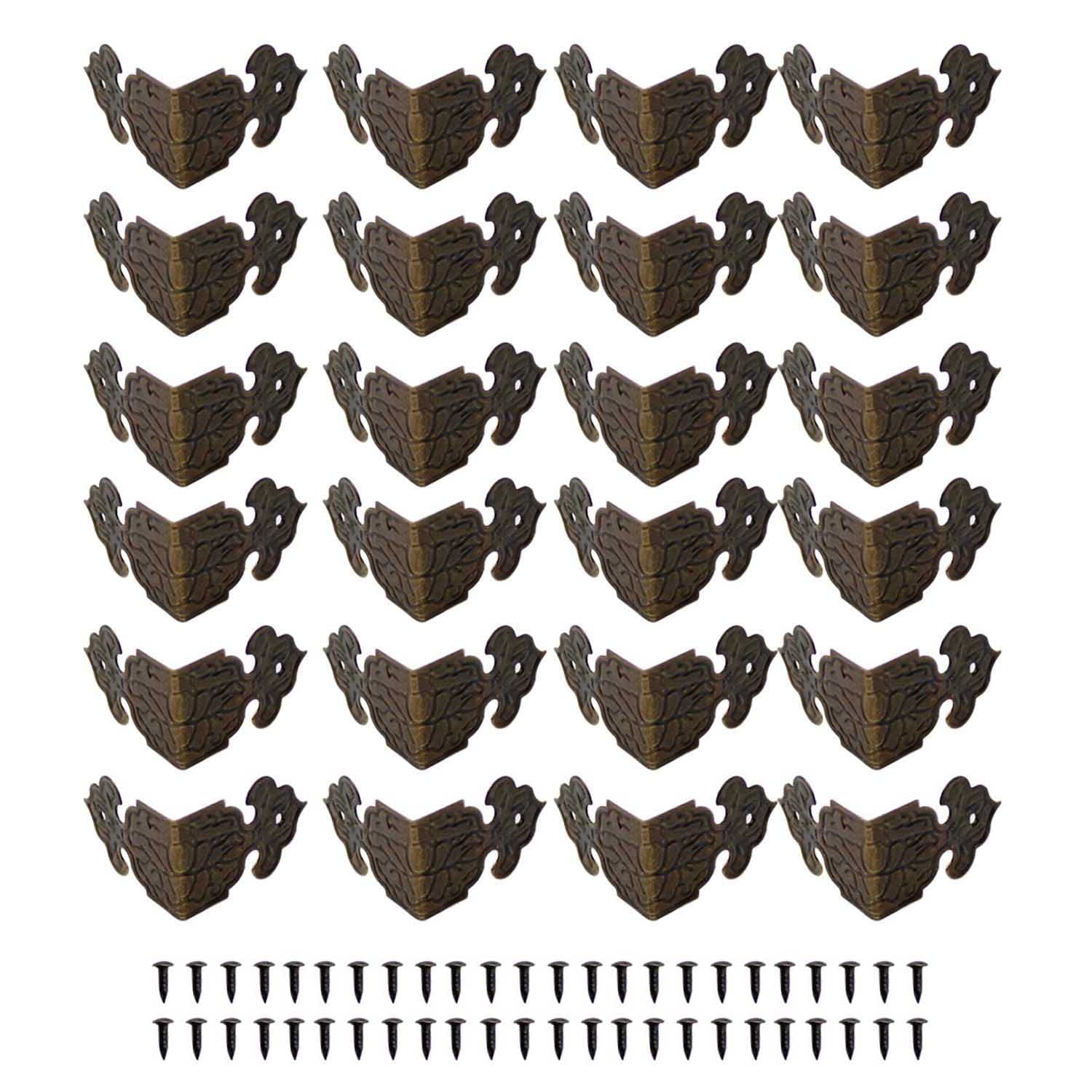 WJUAN 24 Pcs Antique Furniture Corner Edge Right- Angled Guards, is Used to Protect The Edges of Boxes, Jewelry Boxes and Retro Furniture, with Enough Fine Bronze Nails