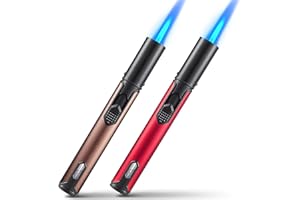 Luxgaze Long Torch Lighters, 2 Pack Butane Torch Lighter Refillable Gas Jet Flame Lighter Adjustable Windproof Pen Torch Lighter for Camping Candle Grill BBQ Outdoor Fireworks (Fuel Not Included)