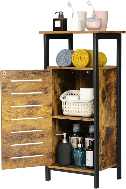 Amazon Com Kicode Storage Cabinet Bathroom Storage Organizer Rack Rustic Brown Side Table With Storage Shelf Free Standing Floor Cabinet For Bathroom Living Room Hallway Metal Frame Kitchen Dining