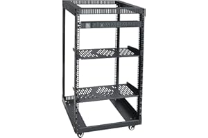 RIVECO 18U Open Frame Server Rack with Brake Casters + PDU (8 Outlets) Power Strip Surge Protector + 2 PCS Rack Shelves Canti