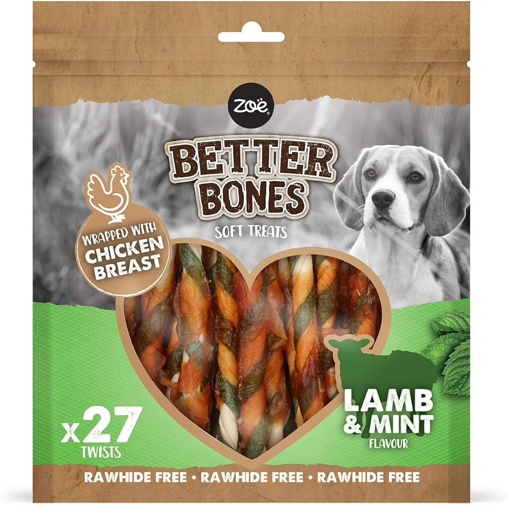 Zoë Better Bones Soft Dog Treats Pouch 27 pcs Lamb Mint Chicken Wrapped