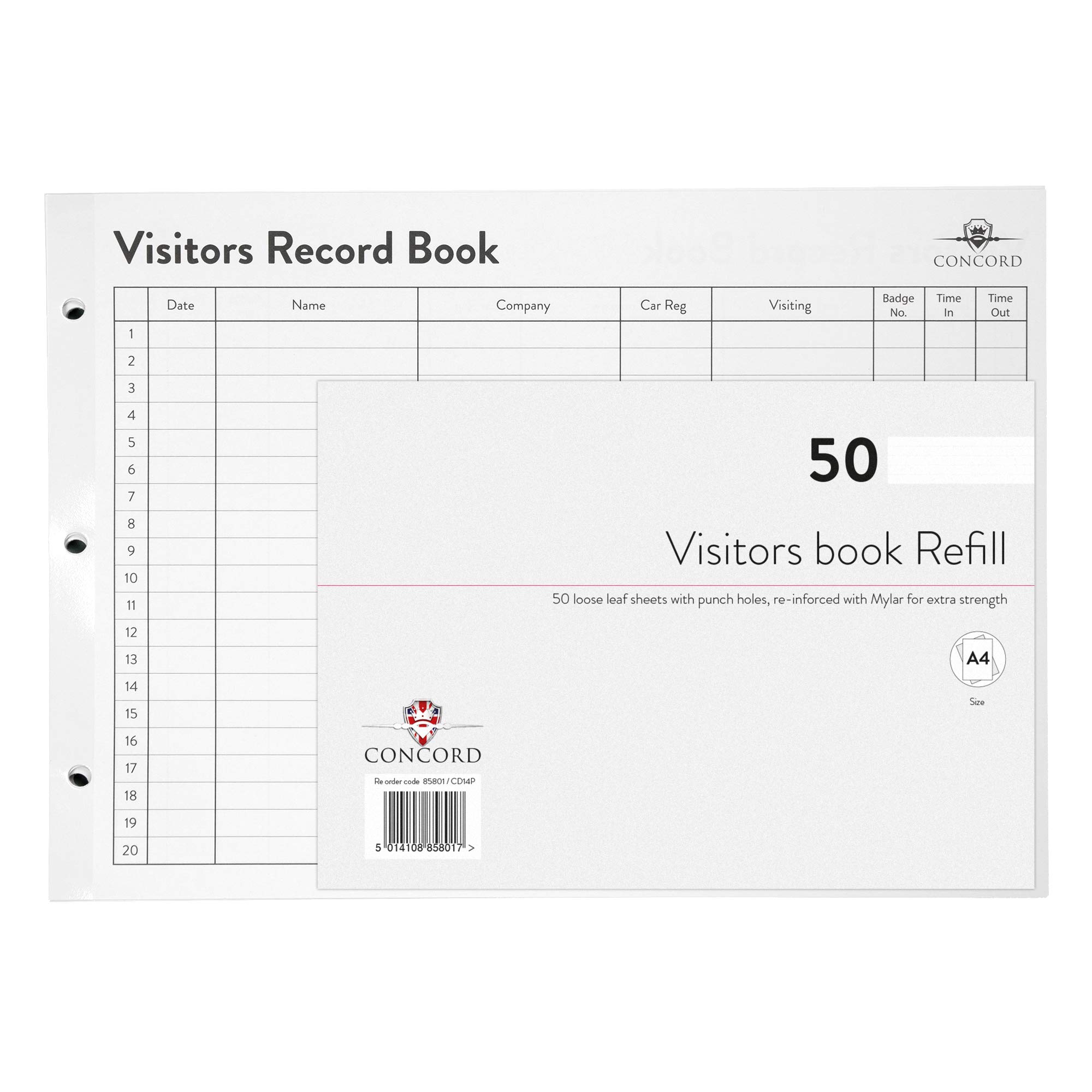 Concord CD14P Refill for Visitors Book 50 Sheets 2000 Entries 230x355mm Ref 85801, black