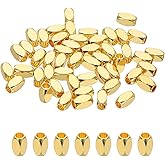 PATIKIL 6x3mm Filled Spacer Beads, 50Pcs Metal Smooth Faceted Tube Tiny Loose Beads for Bracelet Jewelry Making Necklace DIY, 18K Gold