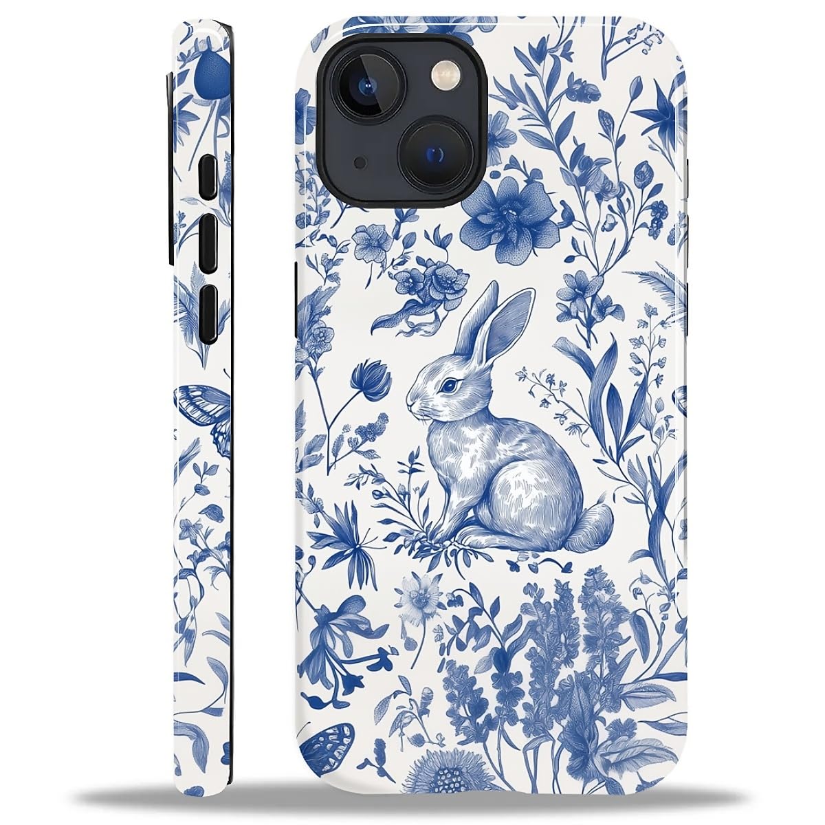 Compatible with iPhone 15 Plus Case, Hybrid 2-Layer Case Shockproof Anti-Scratch for Girl Women Boy Men, Blue Meadow Bunny for iPhone 15 Plus