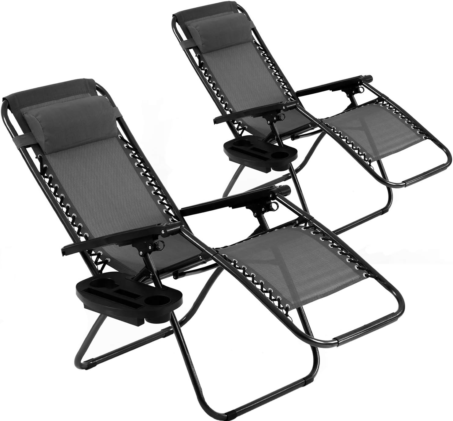 Vnewone Zero Gravity Chair Set of 2 Patio Folding Anti Reclining Lounge Deck Foldable Yard with Pillow and Cup Holder, Black: Kitchen & Dining