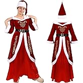 AiMiAO Women's Santa Costume Set Adult Dress with Hat for Christmas New Year Cosplay Party Mrs Claus Outfits