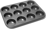 Prochef Teflon Non-Stick 12 Cup Muffin Tray 35cm x 27cm Black view 1