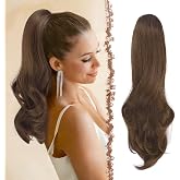 FESHFEN Drawstring Ponytail Extension, Natural Long Wavy Layered Synthetic Pony Tails Hair Extensions Hairpieces for Women, Multi Brown 20 inch