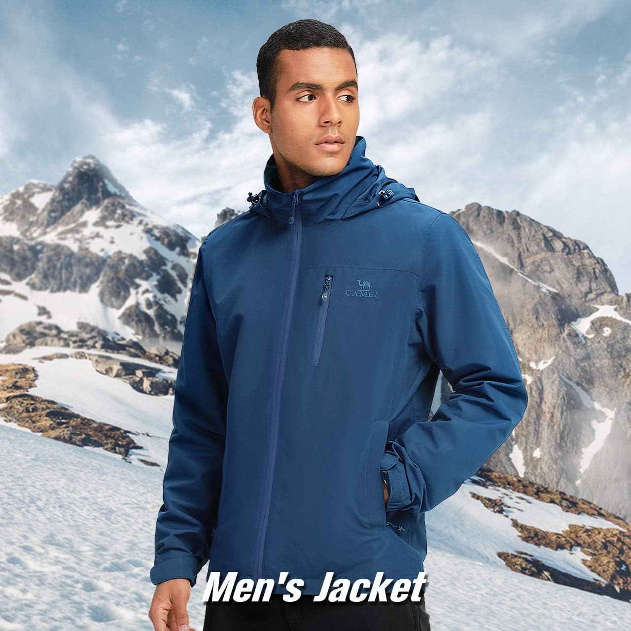 CAMEL Men's Lightweight Rain Jacket Waterproof Raincoat Windbreaker Hooded Active Outdoor Shell Jacket for Hiking Work: Clothing