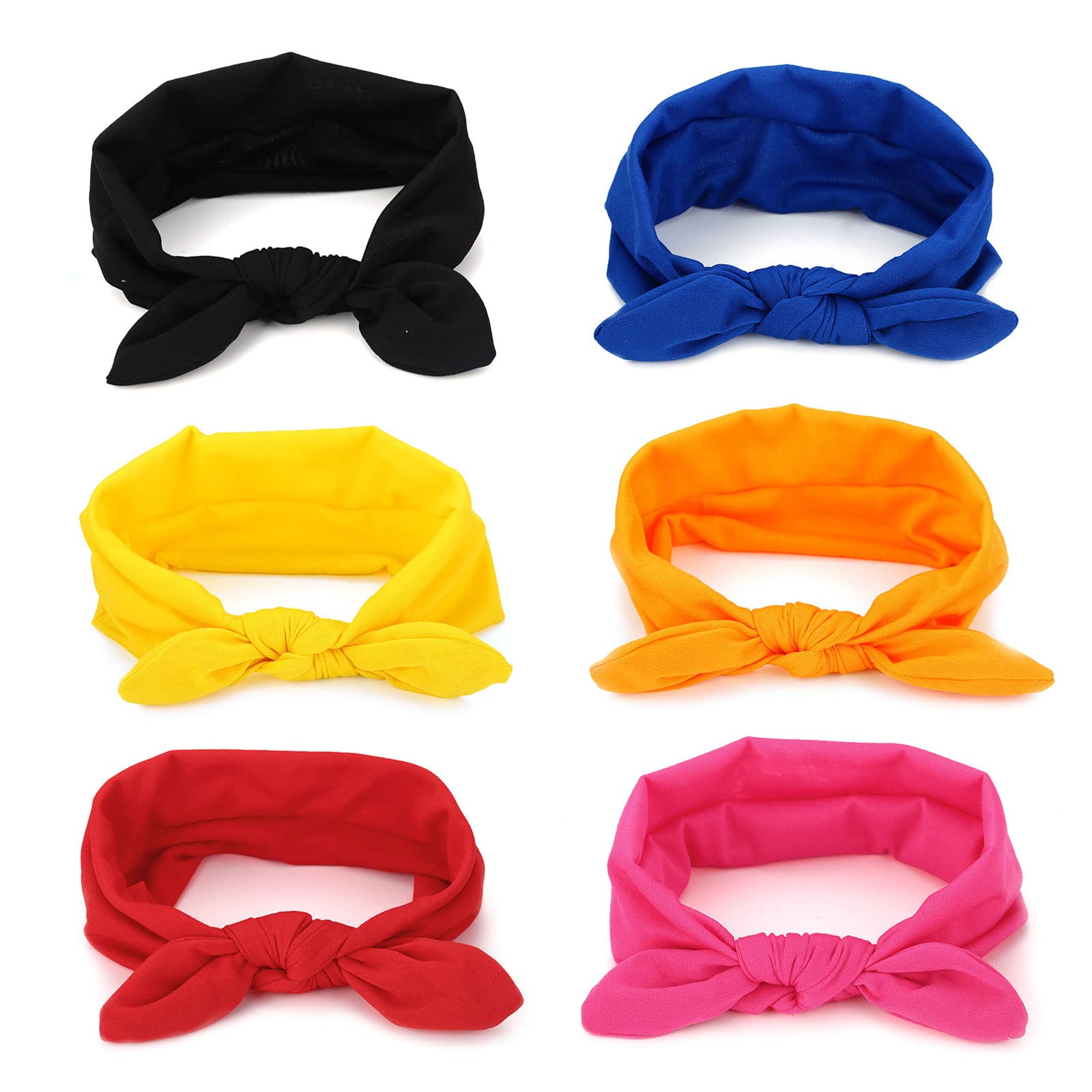 VIKSAUN 6 Packs Headbands Fabric Hair Band Solid Color Style Boho Bow Bandana Knot Headwrap Retro Elastic Rabbit Ear Turban Soft Hairband for Girls and Women(6 PCS)