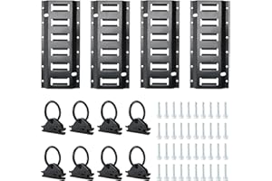 AYMMIC E Track Tie-Down Rail Kit, 12PCS E-Tracks Set Includes Black 4 Steel Rails(1FT) & 8 O-Rings, for Garages, Vans, Traile
