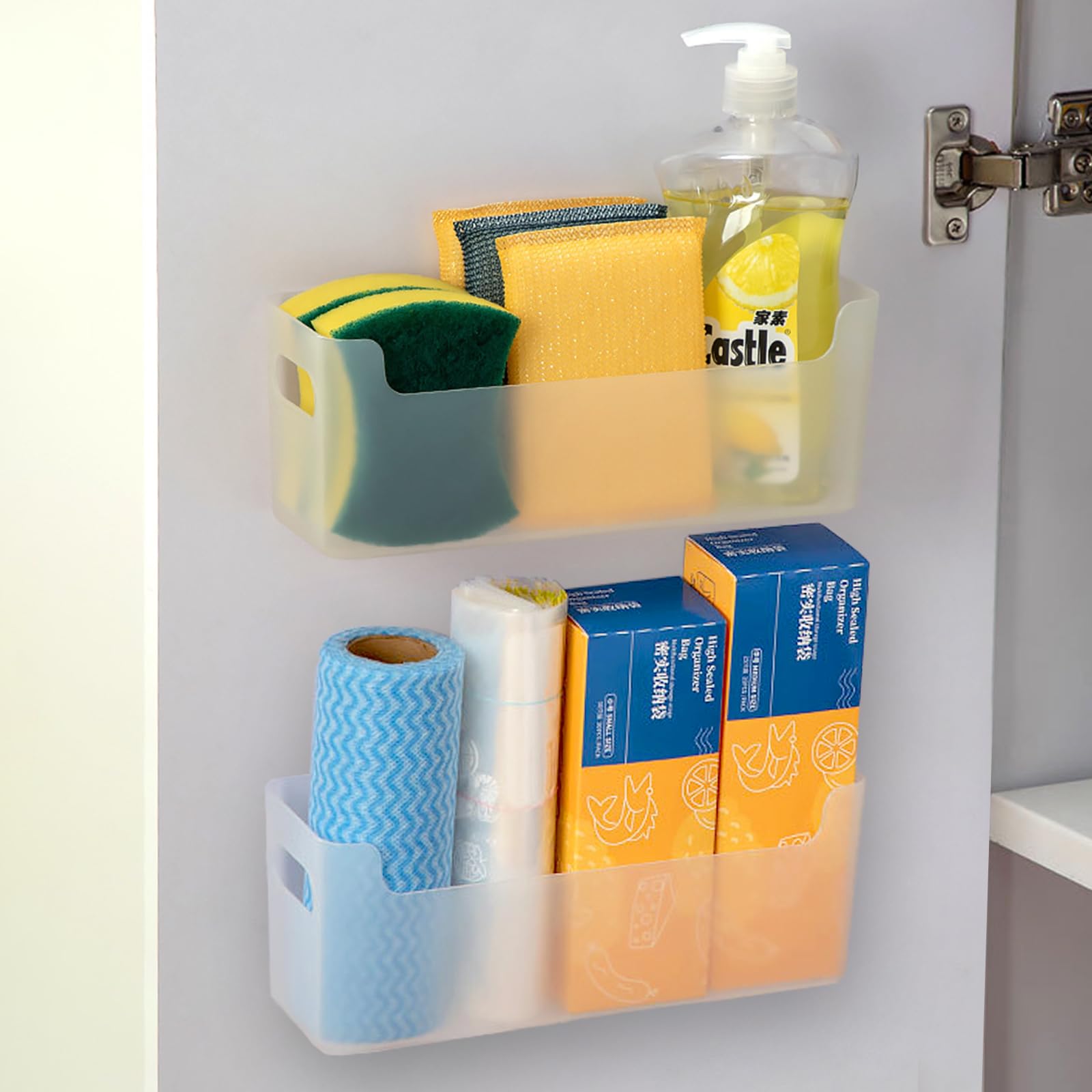 Photo 1 of 2 Pcs Kitchen Cabinet Door Organizer,Adhesive Mount Inside Cabinet Door Storage,Under Sink Door Storage Shelf for Kitchen,Bathroom,Office,Garage,Craft Room(Transparent)