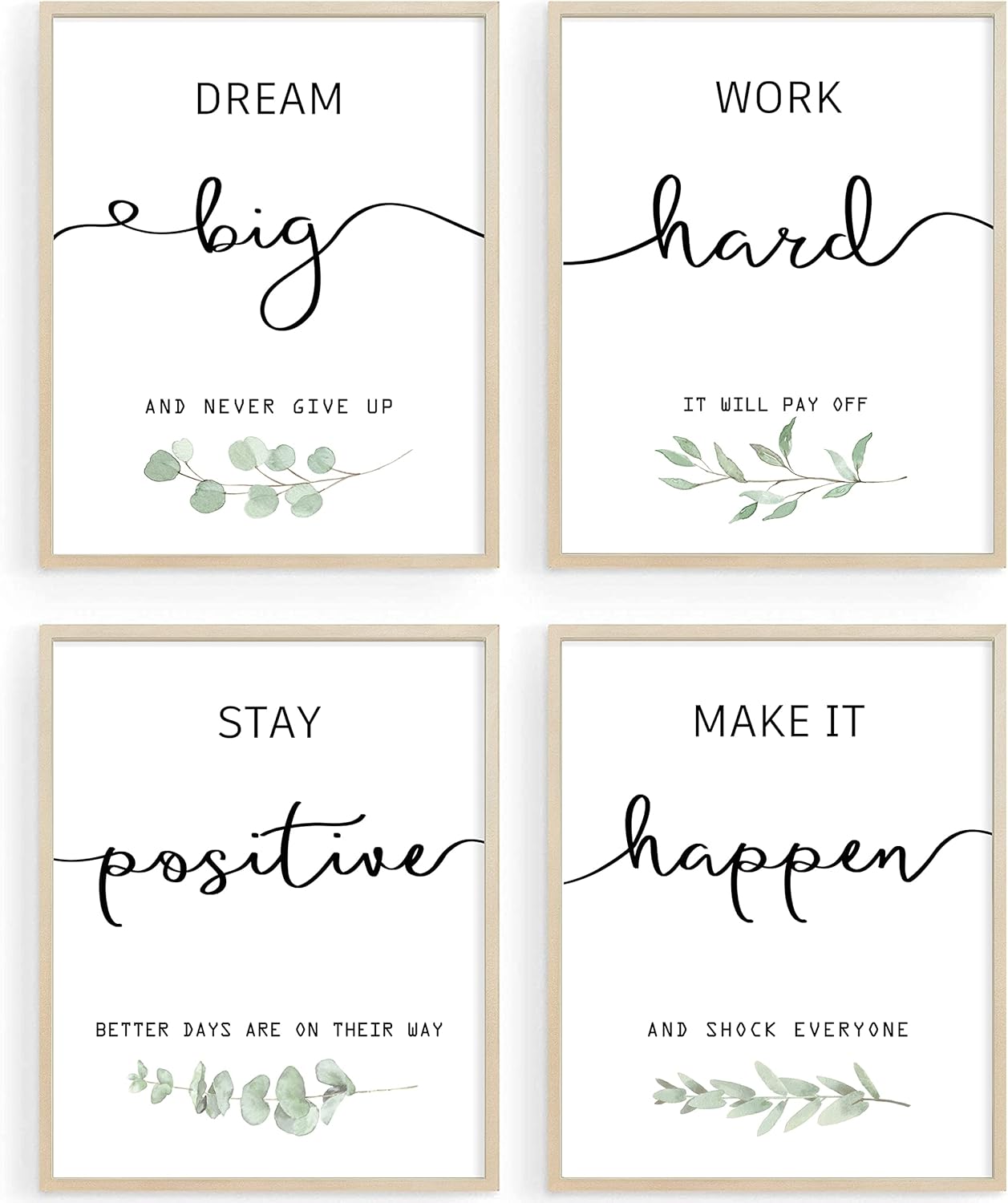 Wall Décor - Inspirational Wall Art Office Decor, Motivational UNFRAMED Wall Art Prints for Bedroom | Living Room | Office | Classroom, Black and White Daily Positive Affirmations Poster for Women Men Kids, Set of 4, 8